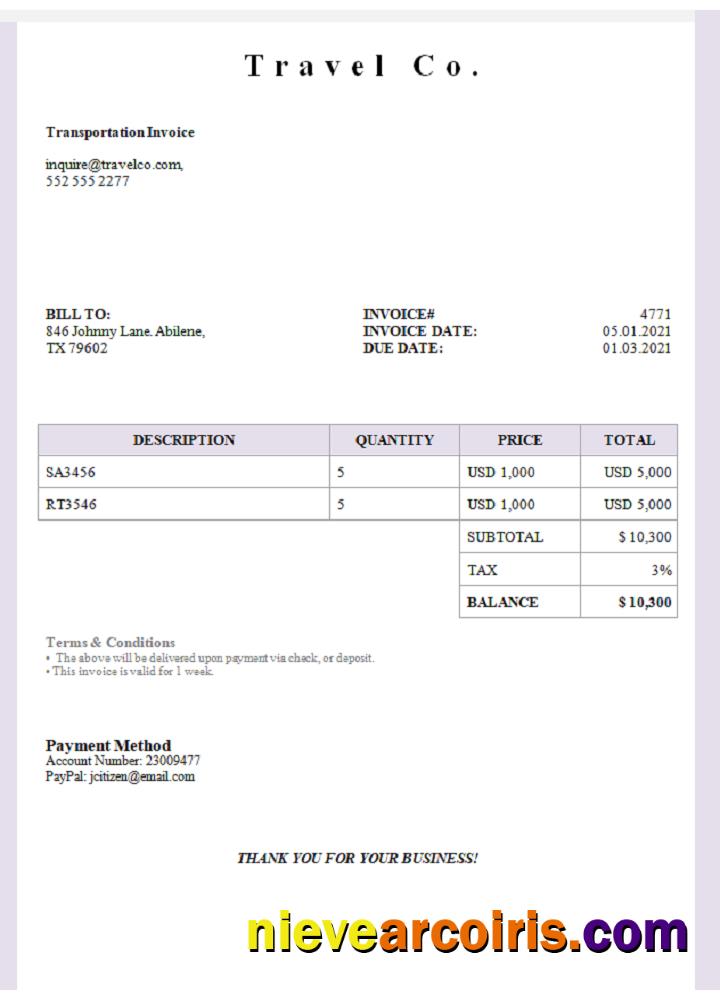 USA Travel Co. invoice